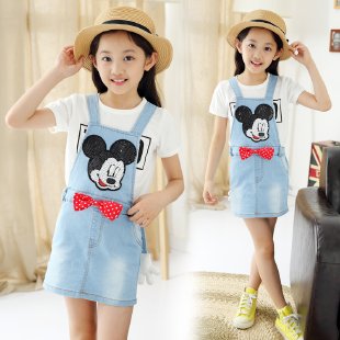 Innovation&Mickey Denim Suspender Skirt