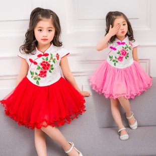 Charming Child Star&Two-Button Cheongsam Gauze Dress