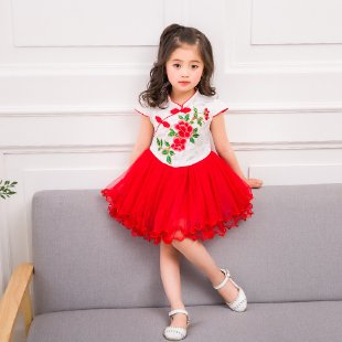 Charming Child Star&Two-Button Cheongsam Gauze Dress