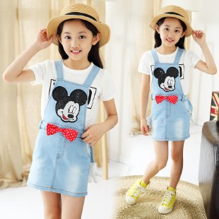 Innovation&Mickey Denim Suspender Skirt