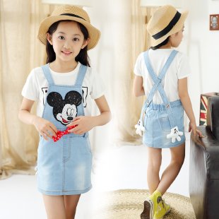 Innovation&Mickey Denim Suspender Skirt