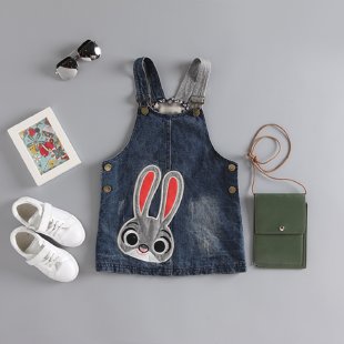 100 Million Trees&Rabbit Head Denim Suspender Skirt