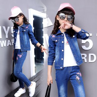 Hour&DX03100_Girl's Plum Blossom Denim Suit