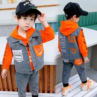 Childlike Innocence Clothes&Patch Pocket Denim Three-Piece Set