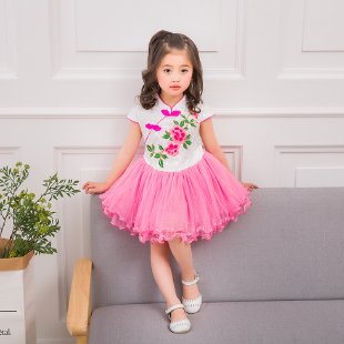 Charming Child Star&Two-Button Cheongsam Gauze Dress