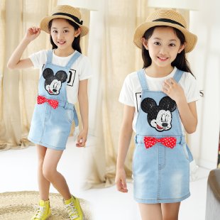 Innovation&Mickey Denim Suspender Skirt