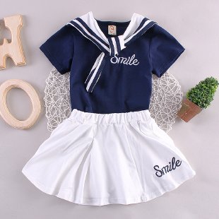 Wheat Beans&Sailor Collar Short Skirt Set