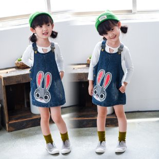 100 Million Trees&Rabbit Head Denim Suspender Skirt