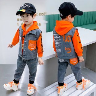 Childlike Innocence Clothes&Patch Pocket Denim Three-Piece Set