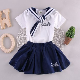 Wheat Beans&Sailor Collar Short Skirt Set