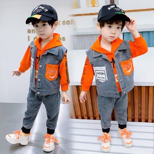 Childlike Innocence Clothes&Patch Pocket Denim Three-Piece Set