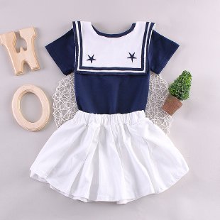 Wheat Beans&Sailor Collar Short Skirt Set