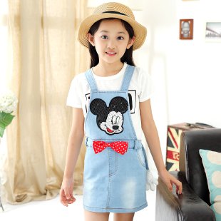 Innovation&Mickey Denim Suspender Skirt