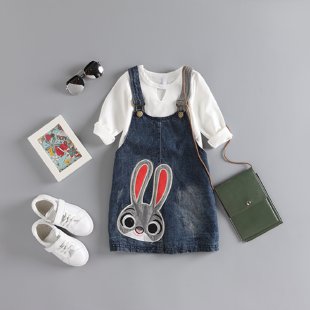 100 Million Trees&Rabbit Head Denim Suspender Skirt