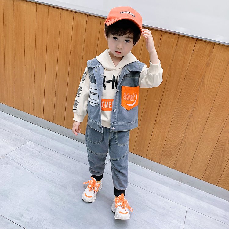 Childlike Innocence Clothes&Patch Pocket Denim Three-Piece Set