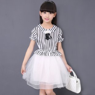 Guoli Man&Striped Short Sleeve Skirt