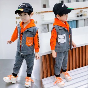 Childlike Innocence Clothes&Patch Pocket Denim Three-Piece Set