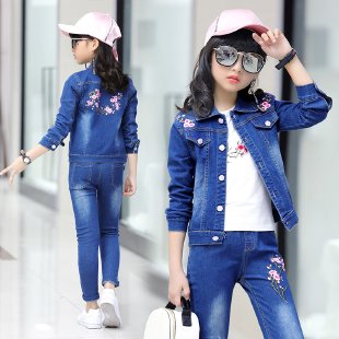 Hour&DX03100_Girl's Plum Blossom Denim Suit